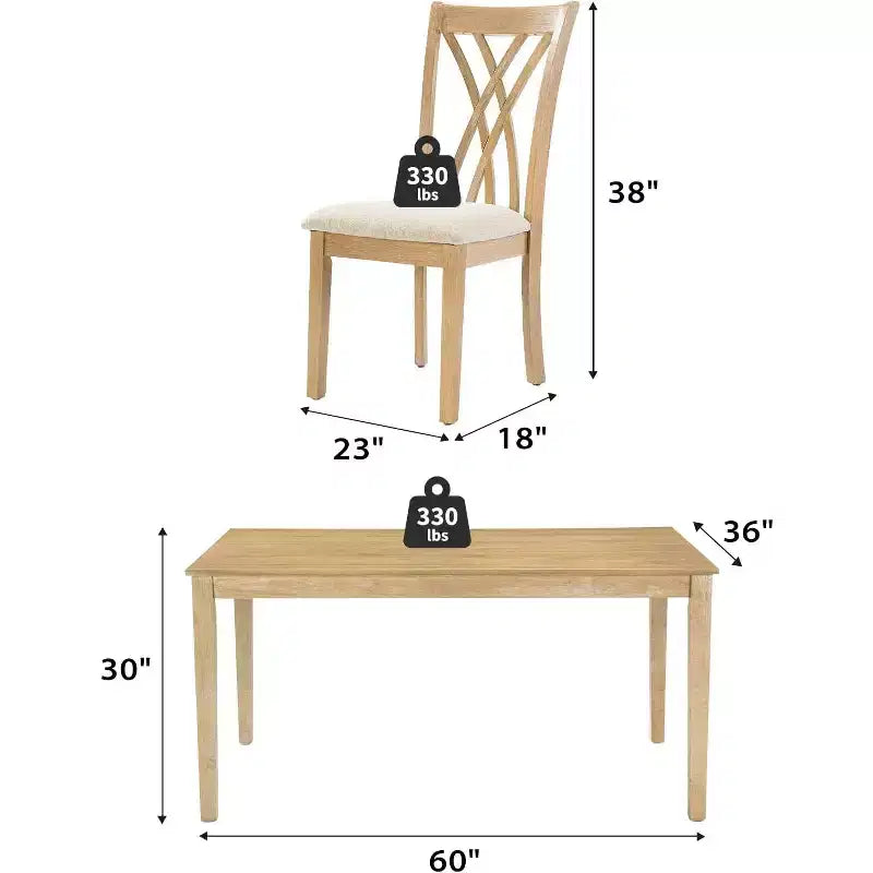 Zevemomo Set da Pranzo da 7 Pezzi in Legno Massello con 6 Sedie Imbottite, Set Tavolo e Sedie Salvaspazio, per Sala da Pranzo, Cucina, Colore Legno Naturale