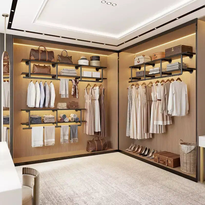 Besiost Appendiabiti a 2 livelli con asta appendiabiti, Scaffali per vestiti con ripiano superiore