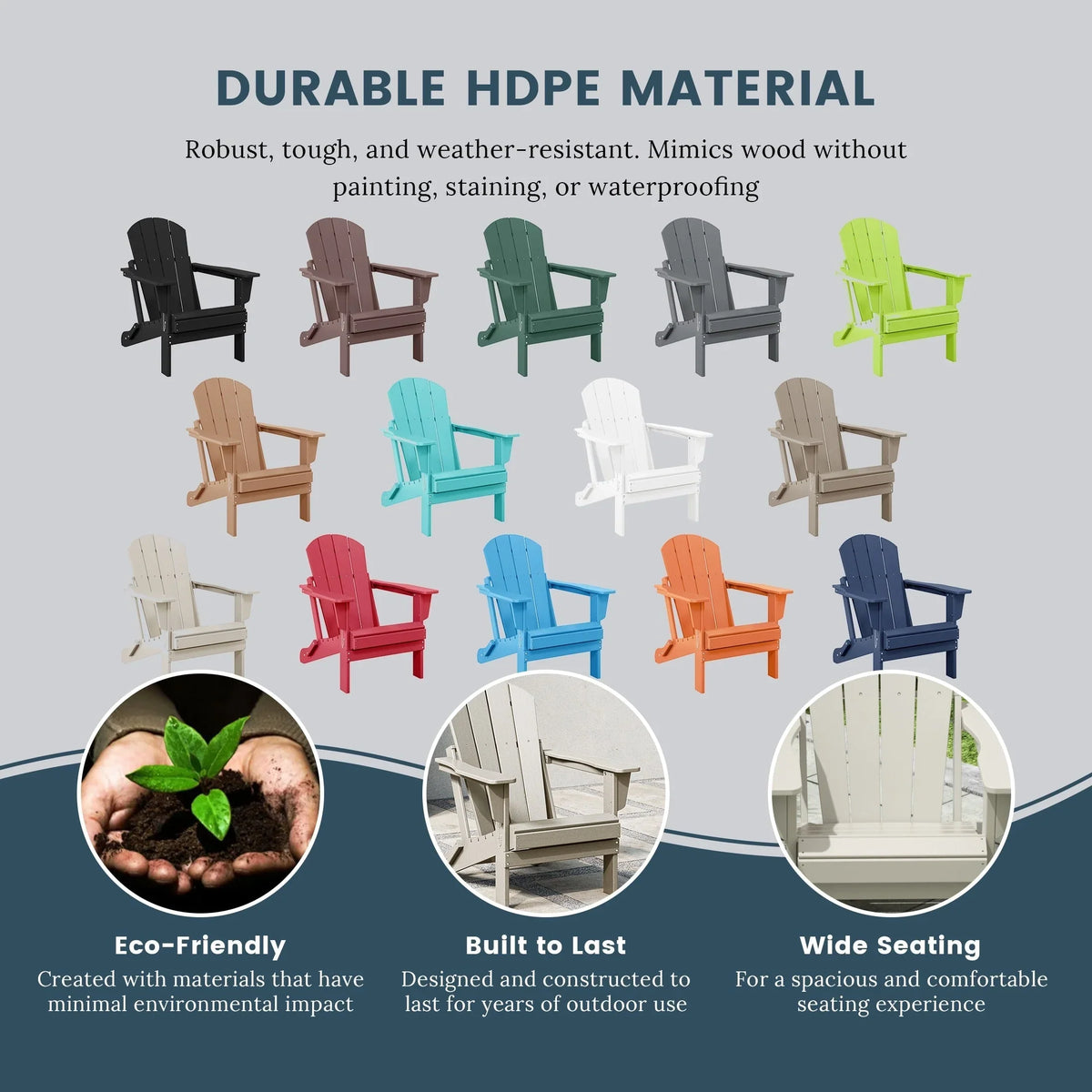 Polytrends Laguna Sedia Adirondack Pieghevole da Esterno per Patio Resistente allo Sbiadimento e alle Intemperie