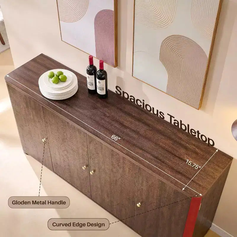 Credenza a Buffet da Cucina con 4 Ante e Ripiani, Credenza Moderna Grande, Mobile Contenitore per Bar Caffè da 66 Pollici