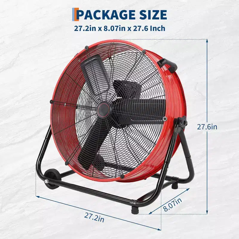 Ventilatore da Pavimento, Ventilatore Industriale - Ventilatore a Tamburo Robusto da 24 Pollici con 4 Velocità, Circolatore d'Aria in Metallo per Magazzino, Officina, Garage, Fabbrica, Cantina