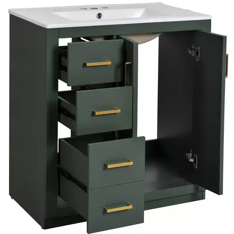 Mobile bagno 30 pollici con lavabo singolo, armadietto e 3 cassetti – Nero / Blu / Verde / Indaco / Bianco
