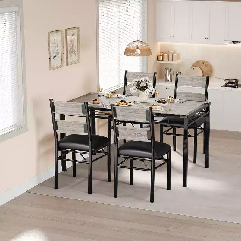 Set tavolo da pranzo per 4, con 4 sedie imbottite, set da 5 pezzi tavolo da cucina e sala da pranzo in legno con protezione angolare per cucina, appartamento, piccoli spazi