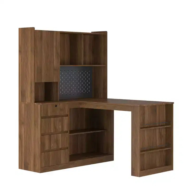Scrivania ad angolo a L da 46 pollici con libreria e cassetti