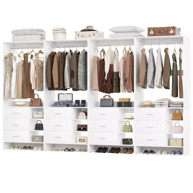 Besiost Set di 4 organizer per armadio con cassetti in legno e aste appendiabiti