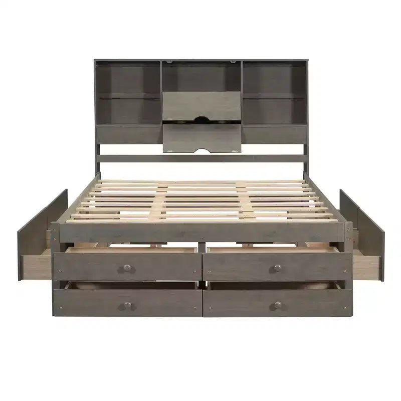 Letto a piattaforma Queen Size con ripiano portaoggetti e 8 cassetti, facile da montare