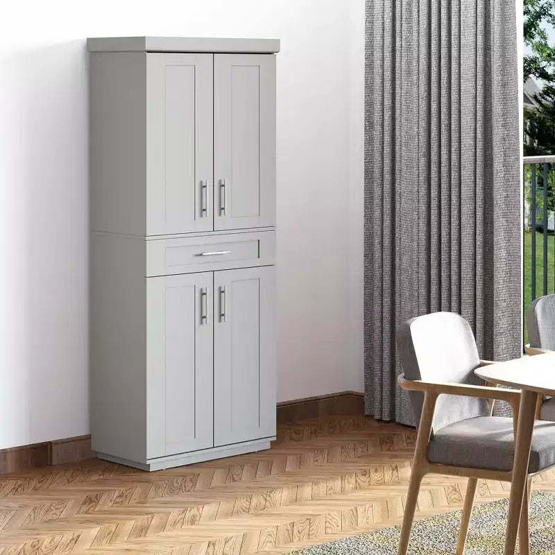 Dispensa da Cucina Moderna, Mobile Autoportante con Ante e Cassetti, Ripiani Regolabili