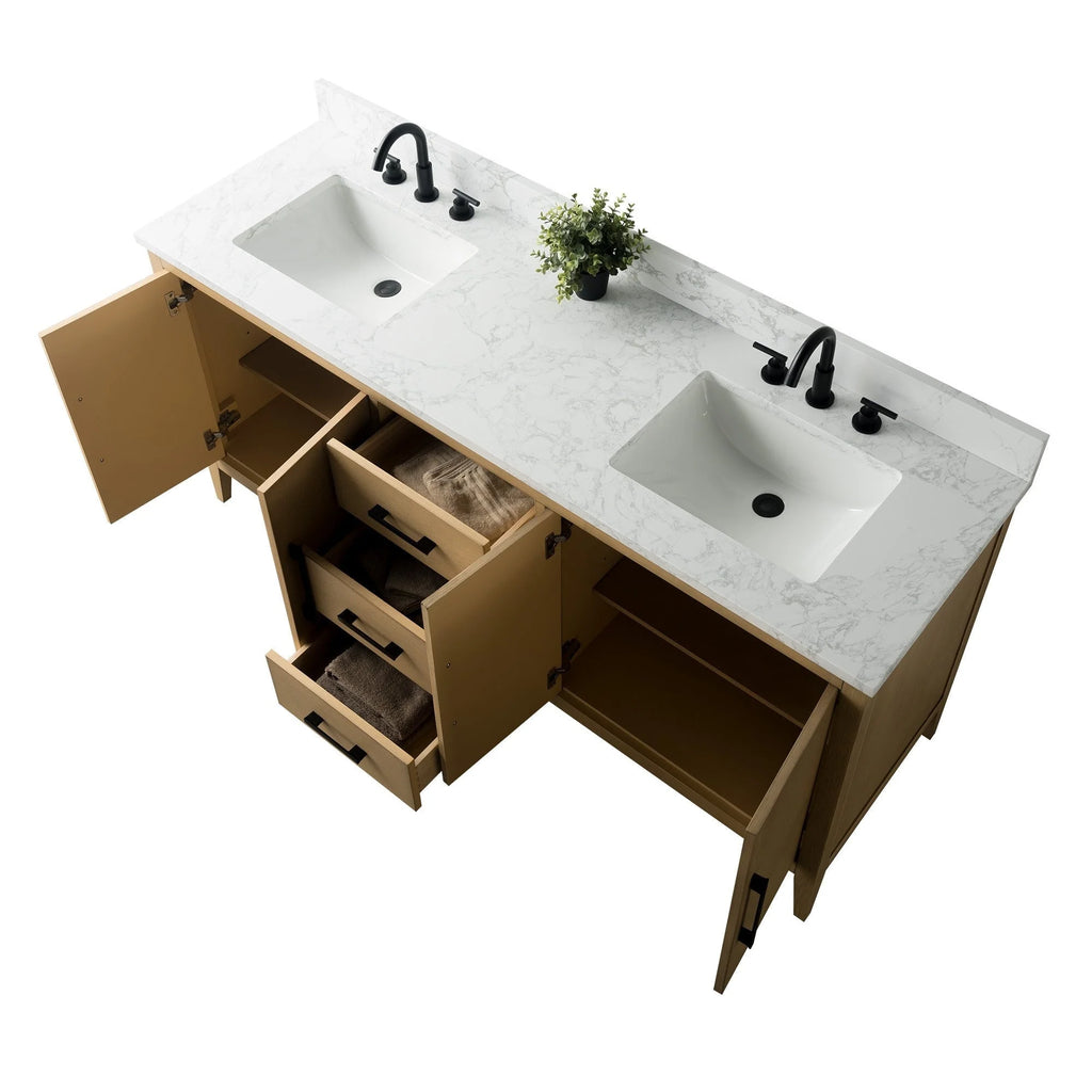 Mobile lavabo doppio Vanity Art 72 per bagno con piano in marmo composito