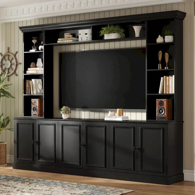 Set da parete per centro di intrattenimento a 4 pezzi con ponte per TV fino a 70 pollici, mobile TV con ripiani regolabili, console multimediale grande