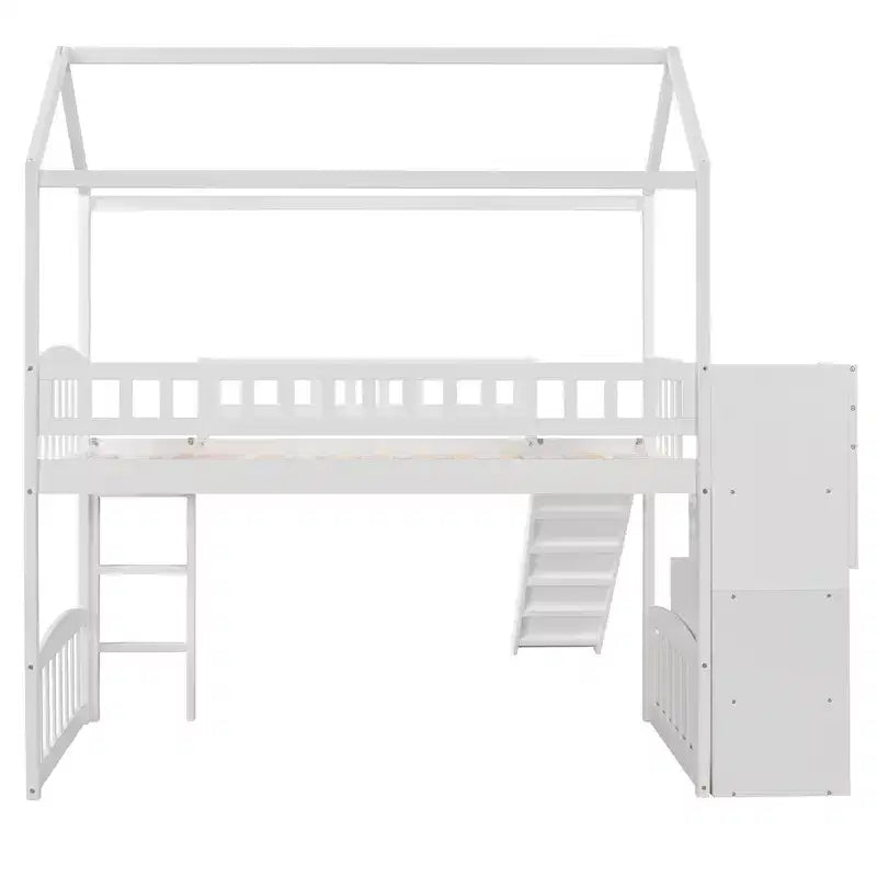 Letto a soppalco a castello con scivolo e scale, letto a soppalco con cassetti contenitori, letto a soppalco in legno a capanna per bambini e neonati