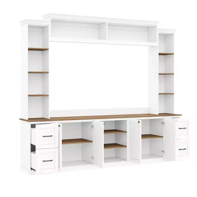 ModernLuxe Mobile TV da Parete 4 in 1 per Stile Rustico, Adatto a TV Fino a 70 Pollici, Consolle Multimediale con Ripiani Regolabili e Cassetti