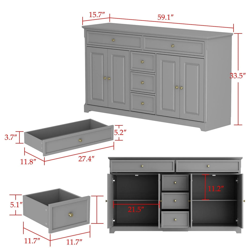 59.1'' Credenza Buffet Bianco Laccato Moderno Metà Secolo Contemporaneo