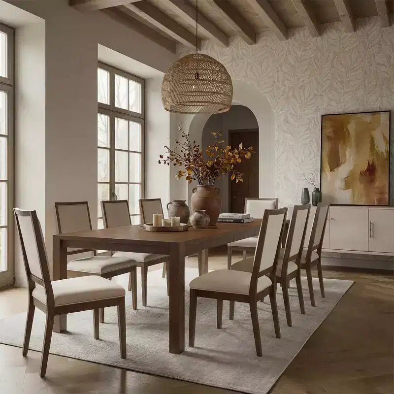 Set da Pranzo Moderno - Tavolo 80" + 6 Sedie Imbottite, Struttura in Legno Massello, Capacità Tavolo 400 libbre, Facile Montaggio