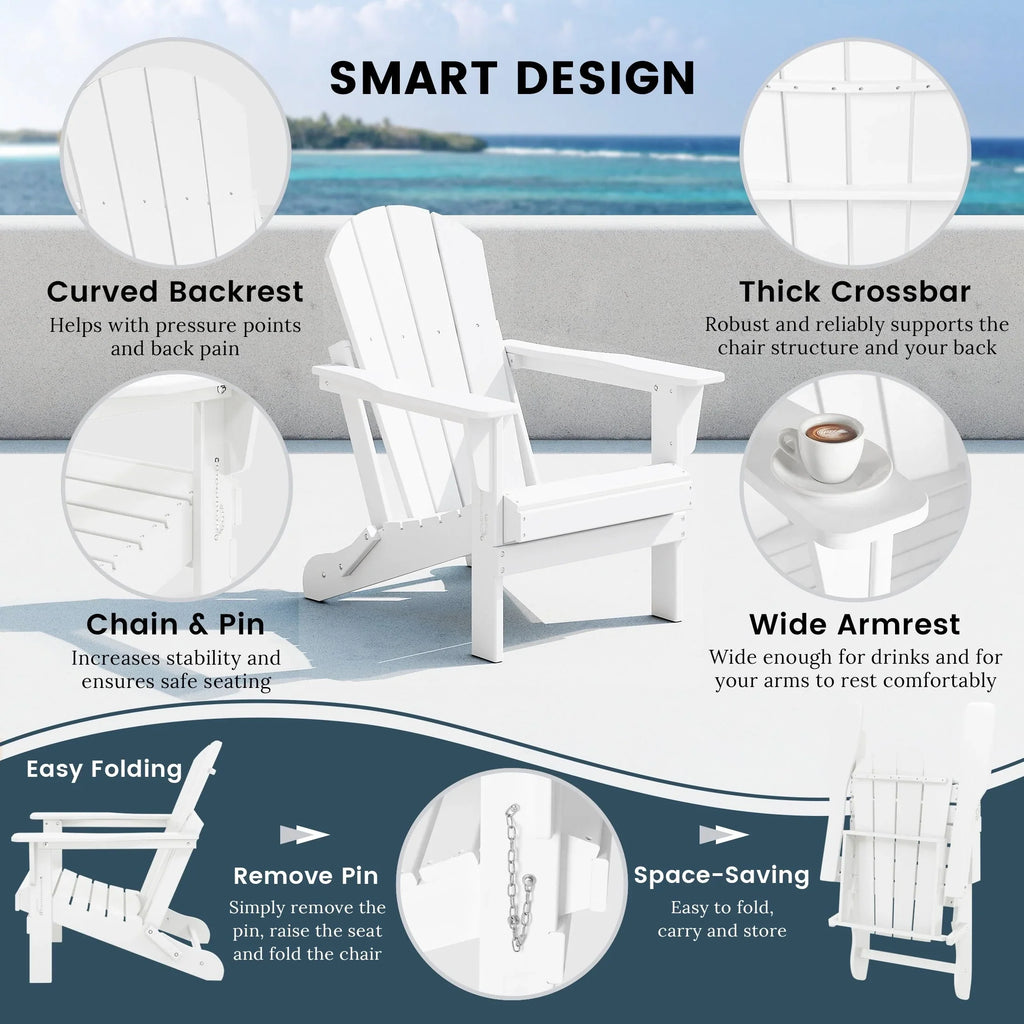 Polytrends Laguna Sedia Adirondack Pieghevole da Esterno per Patio Resistente allo Sbiadimento e alle Intemperie