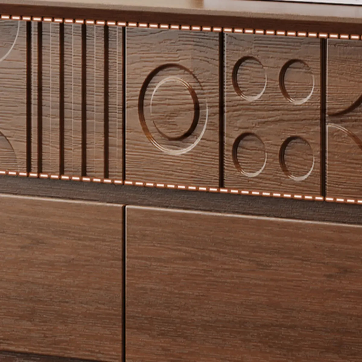 Cassettiera in legno ispirata all'Art Déco con intagli geometrici