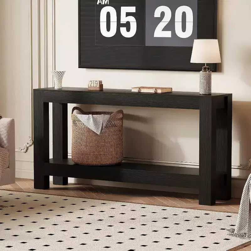 Tavolino console da ingresso a 63 pollici con 2 cassetti, tavolo da divano stretto in legno per soggiorno, corridoio o foyer, tavolino contenitore d'accento