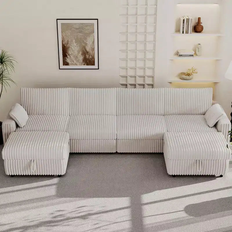 Canapé d'angle modulaire en velours côtelé Dyonery avec housses lavables