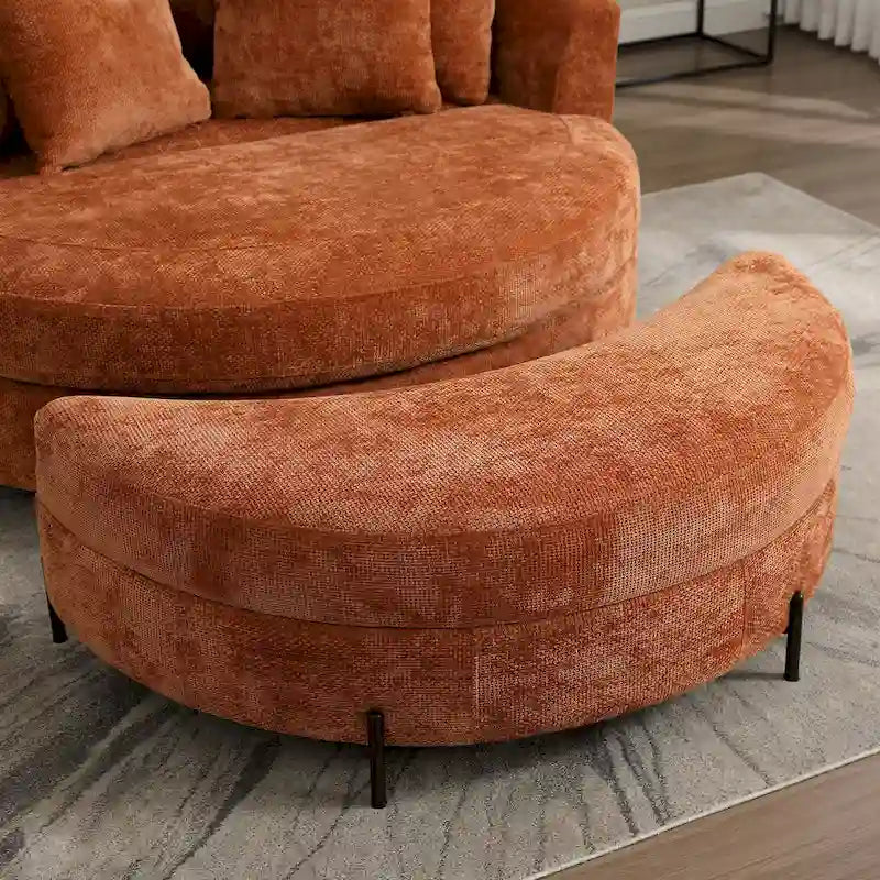 Poltrona Moderna Rotonda a Botte con 5 Cuscini e Pouf Opzionale