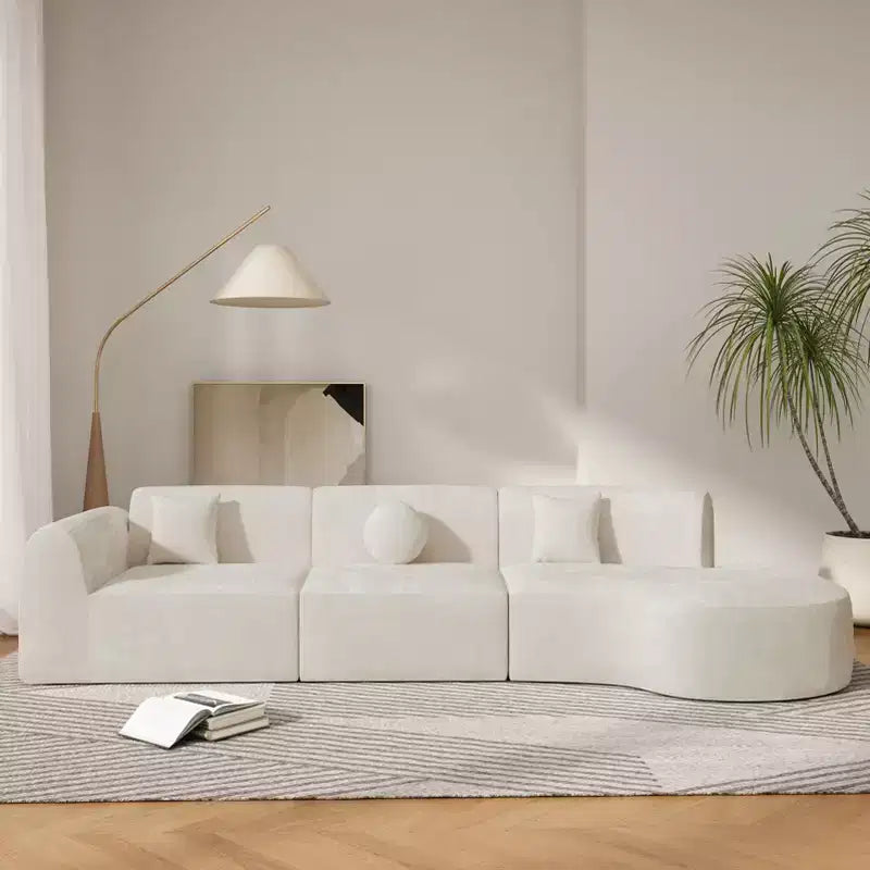 Divano componibile curvo moderno da 140 pollici con chaise longue, set da 3 pezzi, per soggiorno