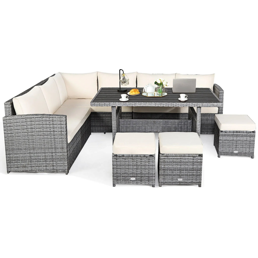 Costway Set da pranzo da 7 pezzi in rattan per esterni Divano componibile ottomano - Vedi dettagli