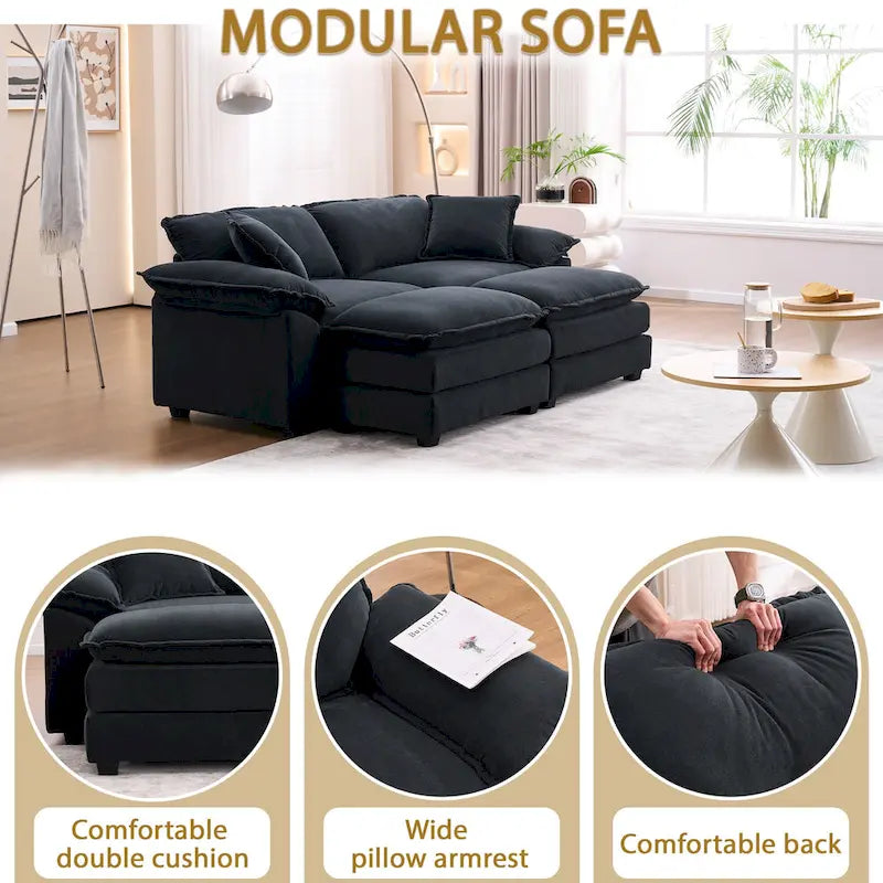 Divano a 2 posti con 2 cuscini, 2 guanciali e 2 pouf, divano confortevole - Divano profondo da soggiorno, divano modulare
