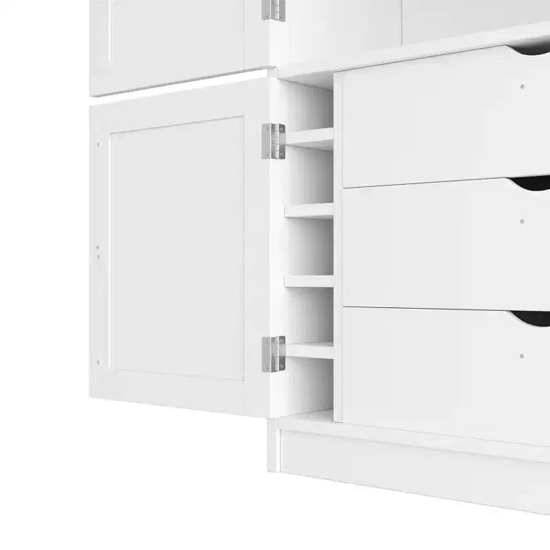 Dispensa Alta da Cucina con Prese di Corrente, Grande Credenza Autoportante con Supporto per Microonde, Cassetti, Scaffali, Portabottiglie e Ante con Ripiani