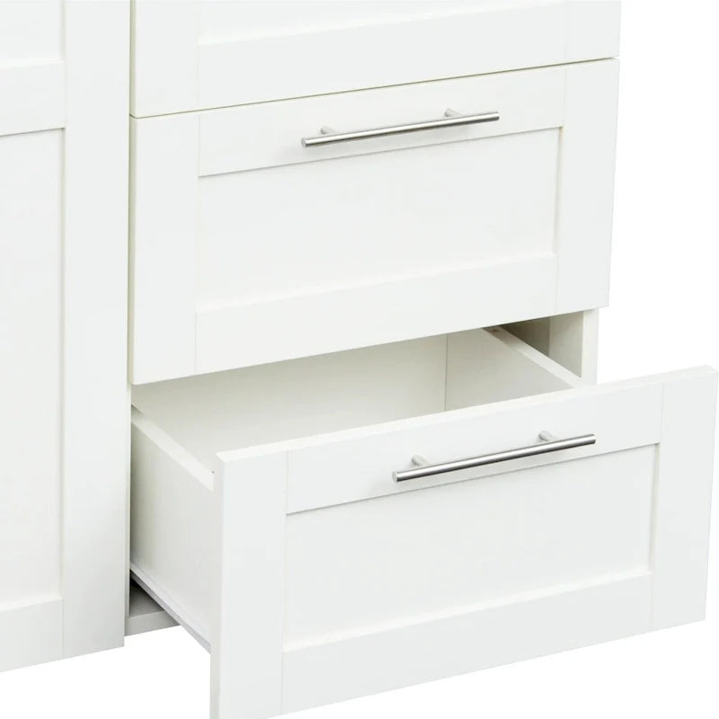Armadio Guardaroba Bianco in Legno con Ante, Cassetti e Asta Appendiabiti