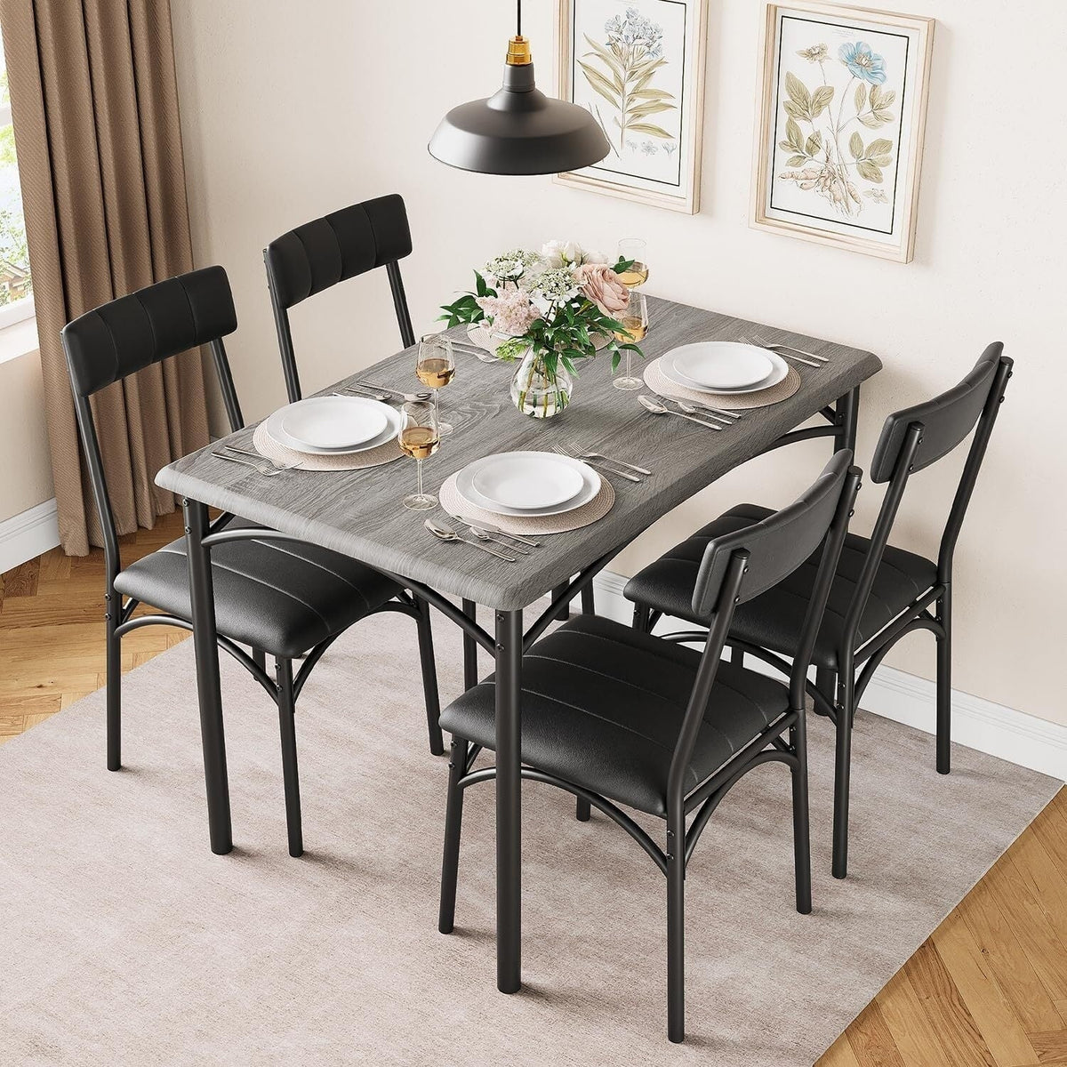 Set da pranzo rettangolare per 4 con sedie imbottite