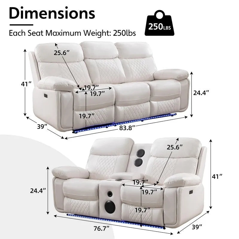 Divano reclinabile elettrico con caricabatterie wireless, luce di lettura, luce LED per soggiorno, similpelle, porta AC/USB, portabicchieri, nero