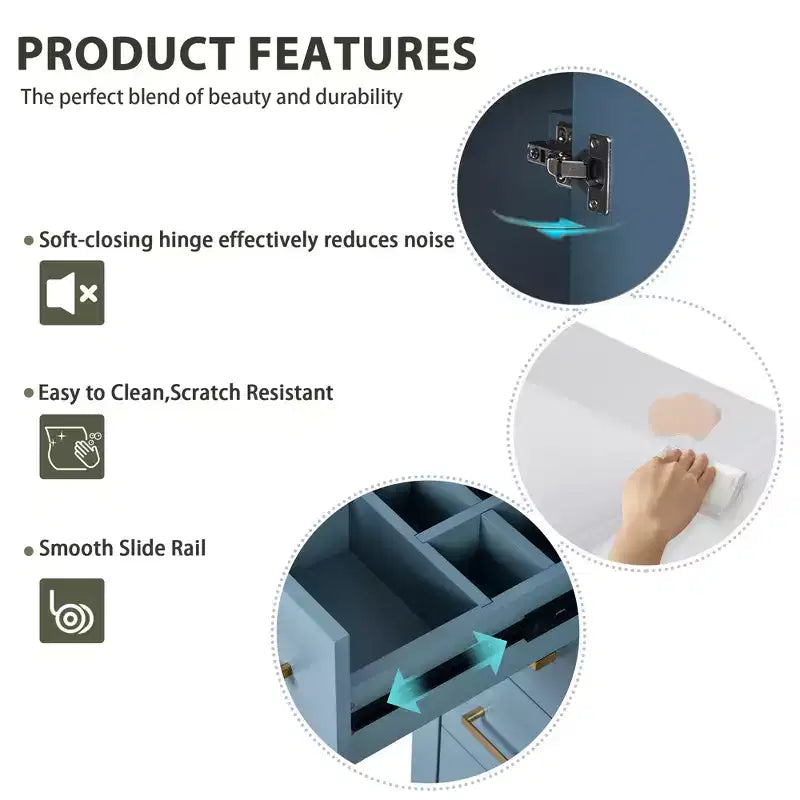 Mobile bagno 30 pollici con lavabo singolo, armadietto e 3 cassetti – Nero / Blu / Verde / Indaco / Bianco