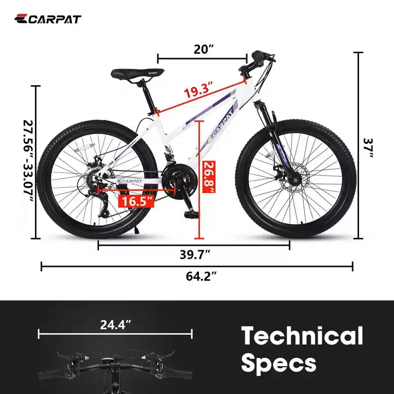 Okak Bici da montagna 24/26 pollici con 21 velocità e freni a doppio disco, bicicletta per bambini con sospensione anteriore da 100 mm, Dirt Bike per adolescenti e donne