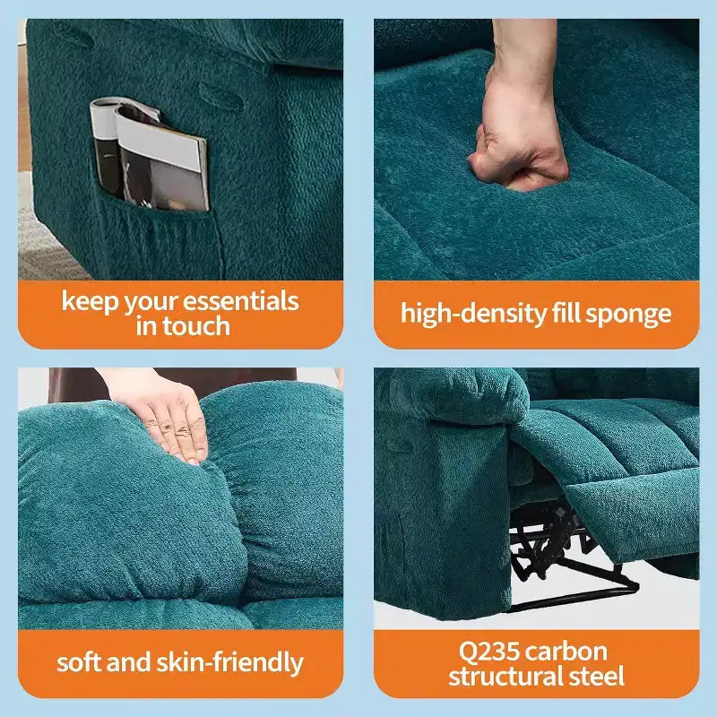 Poltrona reclinabile manuale, poltrona reclinabile ergonomica in tessuto traspirante con tasche laterali, divano singolo, adatta per soggiorno e camera da letto
