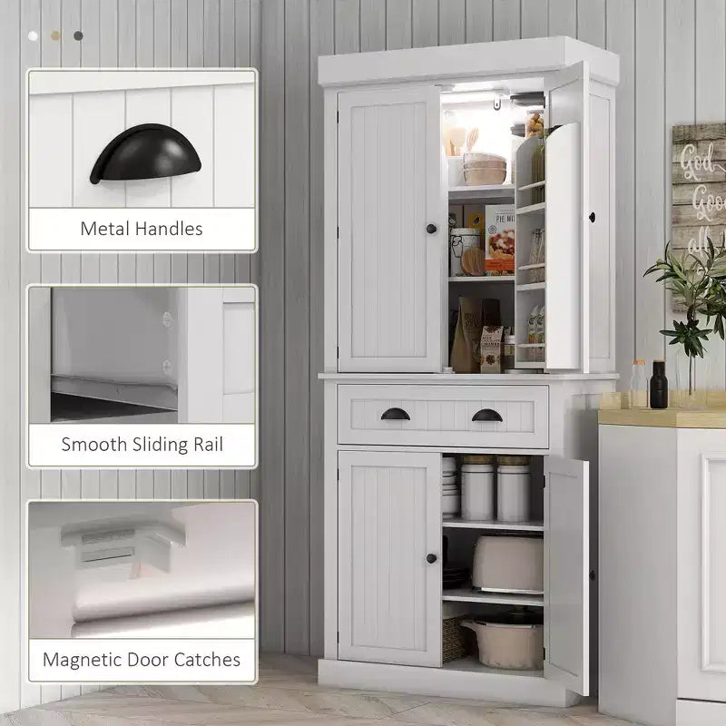 Mobile credenza da cucina da 71" con luci a LED, 6 ante con ripiani, un cassetto e 4 ripiani regolabili