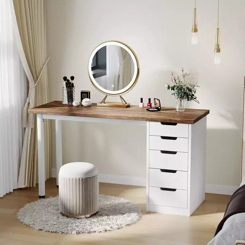 Scrivania per computer da 47 pollici con 5 cassetti, tavolo da studio/scrittura moderno rustico reversibile, workstation per ufficio domestico per piccoli spazi