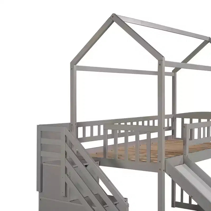 Letto a soppalco a castello con scivolo e scale, letto a soppalco con cassetti contenitori, letto a soppalco in legno a capanna per bambini e neonati
