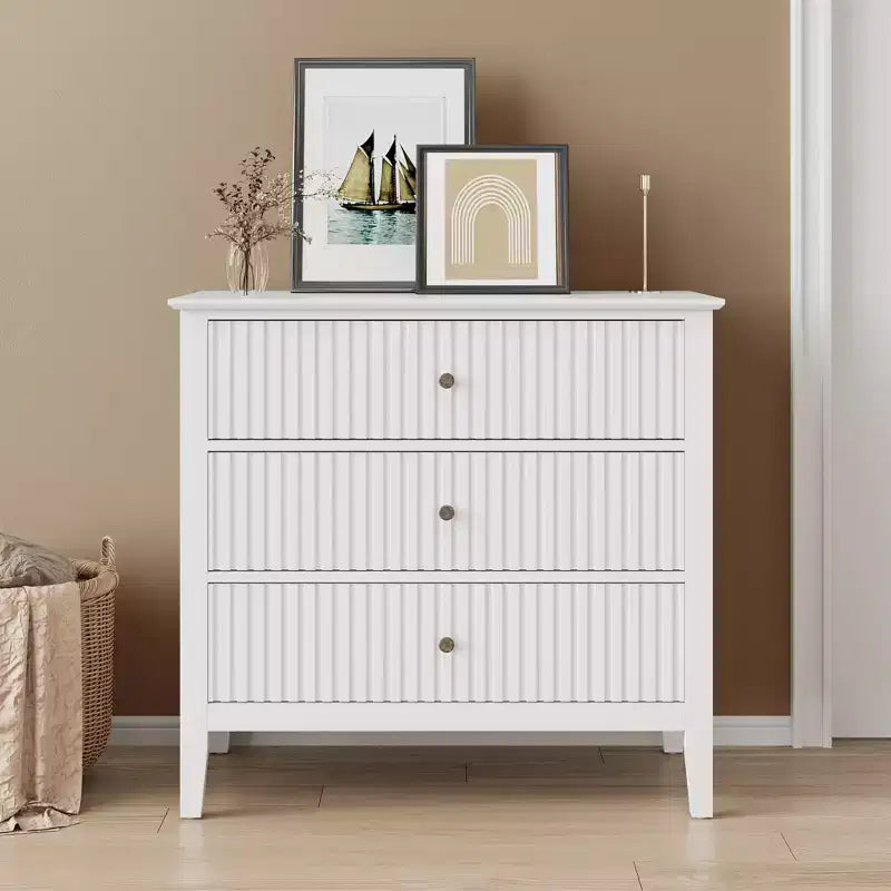 Heynemo Commode 3 Tiroirs, Table de Chevet en Bois Peint de 76 cm de Haut avec Rangement, Grande Commode Moderne avec Coulisses à Roulement à Billes