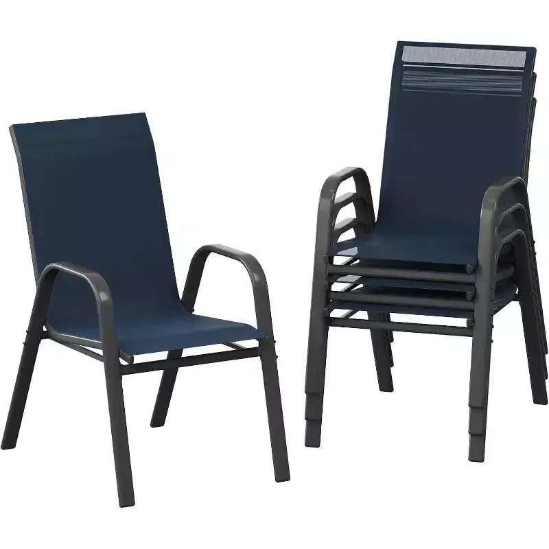 Chaises de patio, Lot de 4/6 chaises de salle à manger empilables d'extérieur en textilène léger résistant aux intempéries avec accoudoirs pour jardin, terrasse de piscine