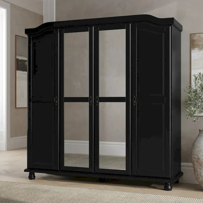 Palace Imports Armadio Kyle a 4 Ante in 100% Legno Massello con Ante in Legno Massello o a Specchio