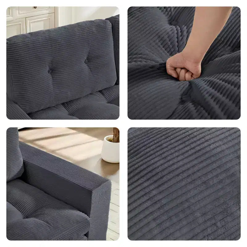Mjkone Divano letto futon convertibile 2 in 1 da 180 cm, in tessuto a coste, pieghevole, con bottoni trapuntati, divanetto salvaspazio