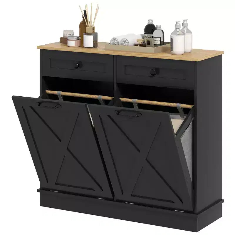 HOMCOM Mobile Contenitore da Bagno Salvaspazio con Cesti per la Biancheria Inclinabili, 2 Cesti Rimovibili e 2 Cassetti