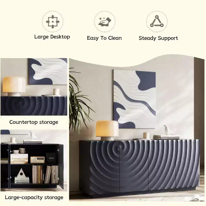 59 Modern Spiral Madia Buffet, Mobile Contenitore a Basso Profilo da Ingresso con Ante a Ondulazione 3D