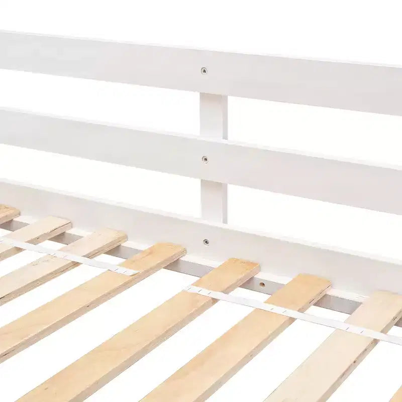 Letto a soppalco a forma di casetta con scaletta e spondine per bambini, in legno, misura singola