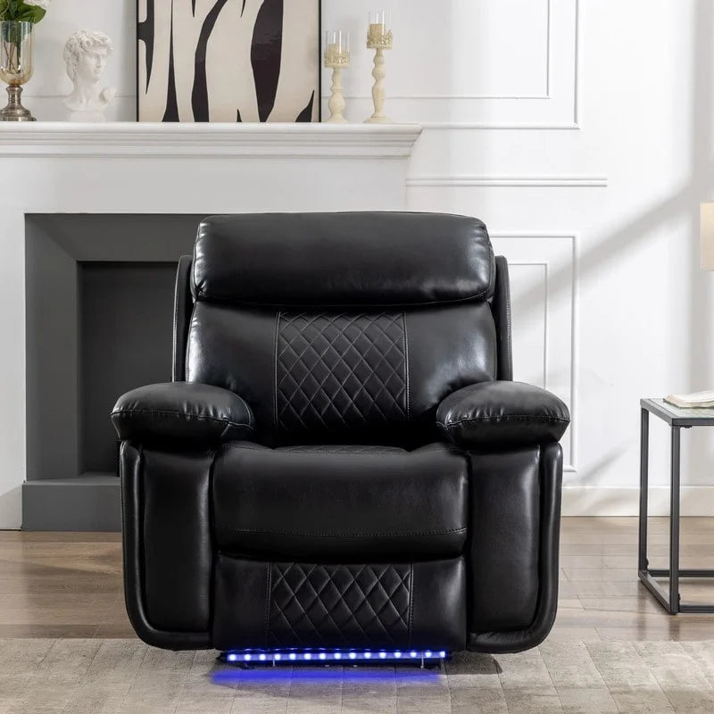 Divano reclinabile elettrico con caricabatterie wireless, luce di lettura, luce LED per soggiorno, similpelle, porta AC/USB, portabicchieri, nero
