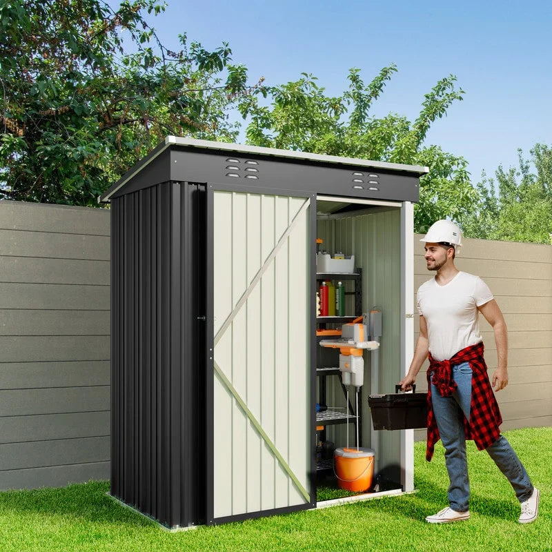 Casetta da Giardino in Metallo per Attrezzi da Esterno con Porta Lucchettabile per Mobili da Giardino e Attrezzi