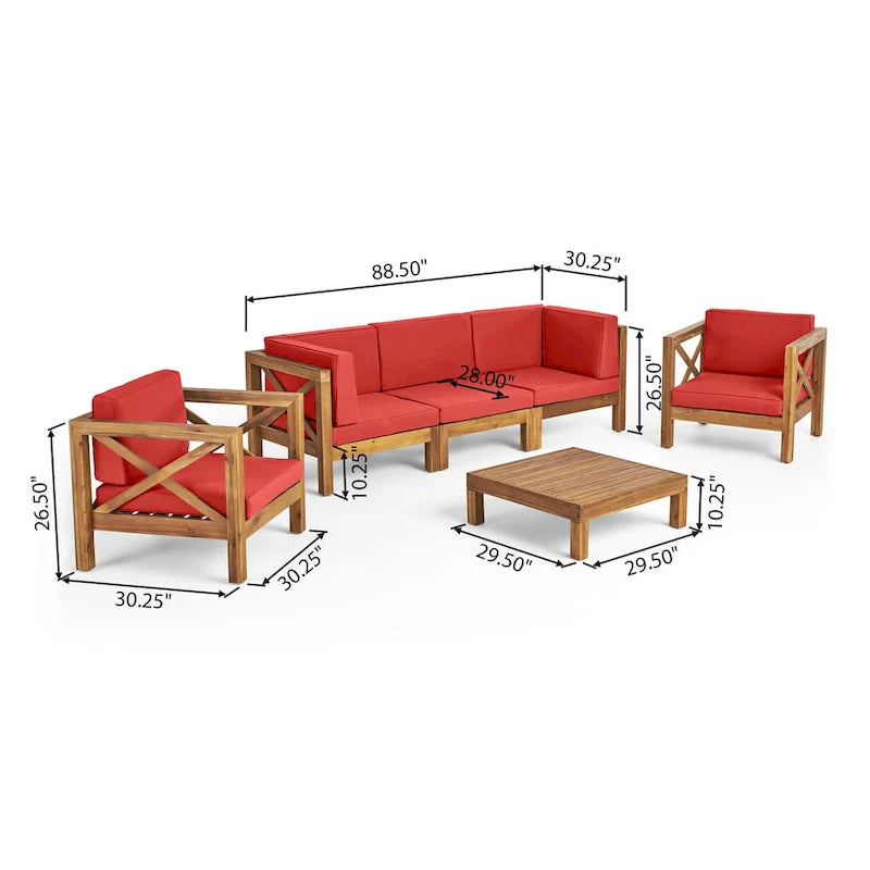 Set da conversazione Brava Outdoor a 6 pezzi in legno di acacia di Christopher Knight Home