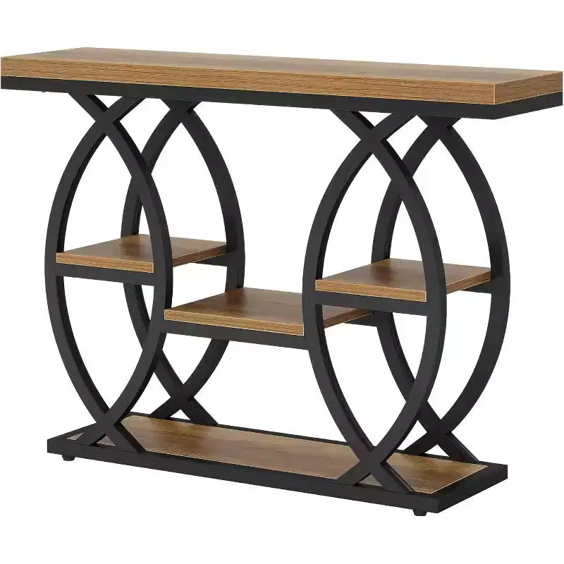 Tavolo Consolle Lantine 39.4, Tavolo da Divano Industriale a 4 Ripiani Tavolo d'Ingresso con Ripiani Portaoggetti e Struttura in Metallo per Piccoli Spazi, Corridoio, Ingresso, Marrone