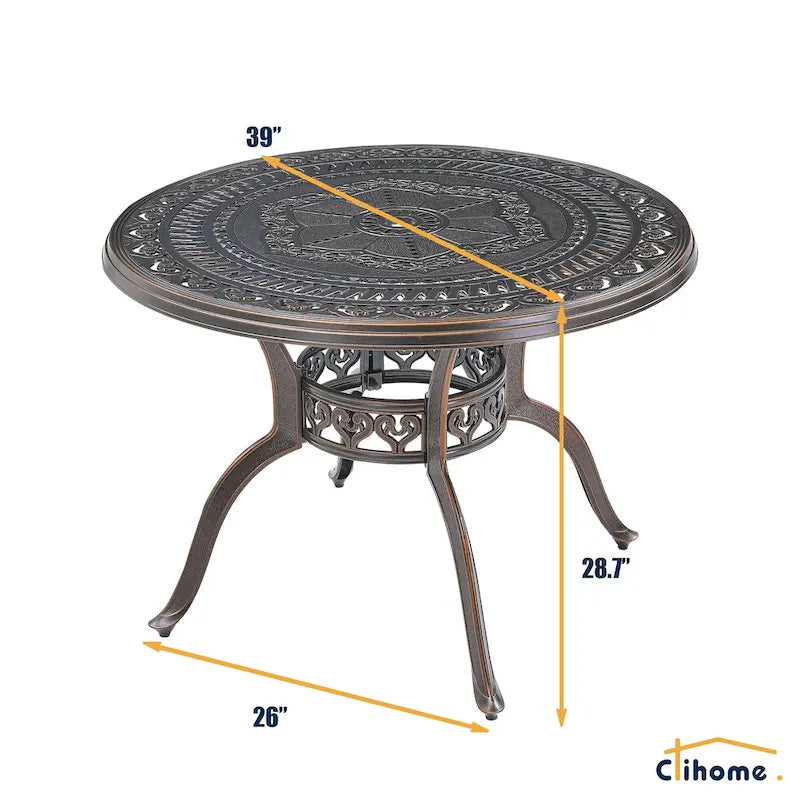 Set da pranzo da esterni in alluminio pressofuso da 5 pezzi con 4 sedie girevoli