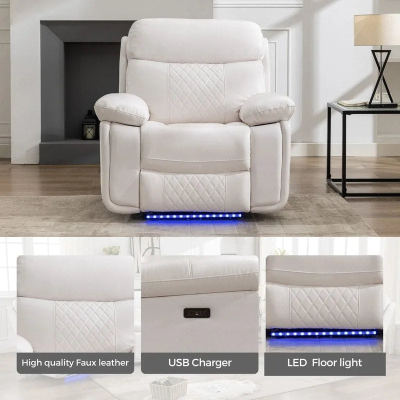 Divano reclinabile elettrico con caricabatterie wireless, luce di lettura, luce LED per soggiorno, similpelle, porta AC/USB, portabicchieri, nero