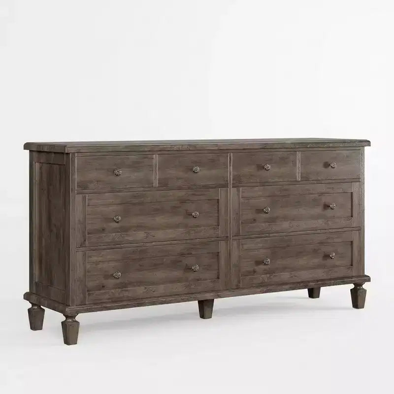Comò a 8 cassetti per camera da letto, mobile TV vintage da 150 cm con maniglie intagliate e gambe affusolate, cassettiera in legno con grande capacità di archiviazione