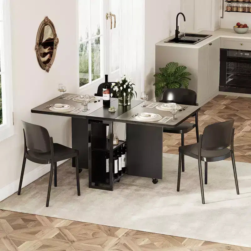 Tavolo da Pranzo Pieghevole per Cucina, Tavolo da Pranzo Salvaspazio, Tavolo da Cucina Estensibile con Ante a Sbalzo e 6 Ruote per Piccoli Spazi